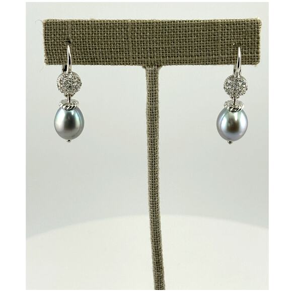 Judith Ripka Sterling Silver Gray Pearl & Diamonique CZ Earrings New in Box - Picture 1 of 10